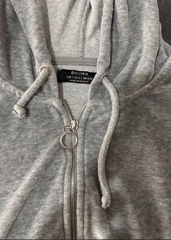 Gri Fermuarlı Kısa Sweatshirt - Görsel 3