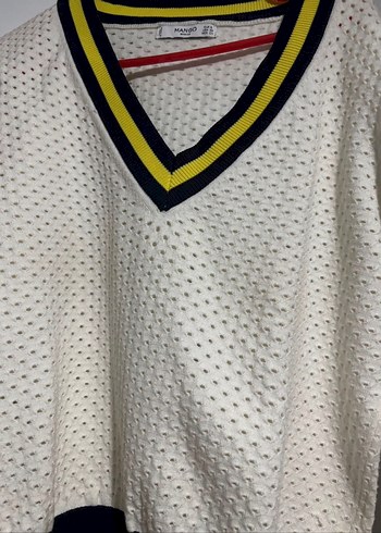 V Yaka Uzun Kollu Örgü Beyaz Kazak - Görsel 2