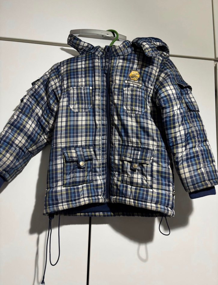 Erkek Çocuk Ekose Desenli Kapüşonlu Mont - Görsel 4