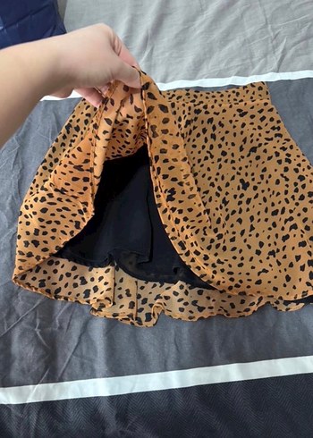 Leopar Desenli Kahverengi Mini Etek - Görsel 2