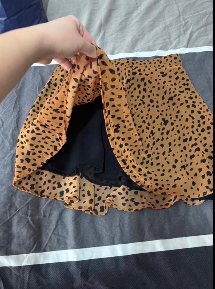 Leopar Desenli Kahverengi Mini Etek - Görsel 2