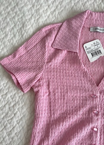 LC Waikiki Düğmeli Pembe Keten V Yaka Kadın Gömlek
