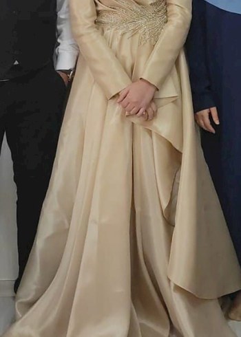 Bej Uzun Kollu Drapeli Kadın Abiye - Görsel 5