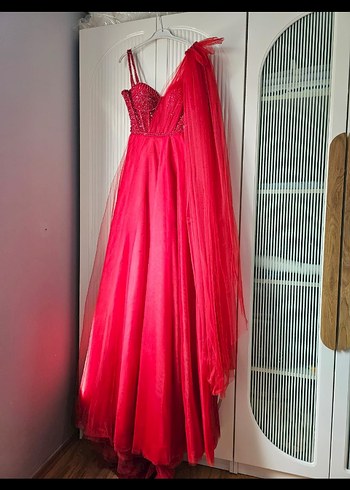 Kırmızı Uzun Drapeli Kadın Abiye - Görsel 5