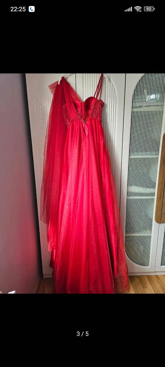 Kırmızı Uzun Drapeli Kadın Abiye - Görsel 3