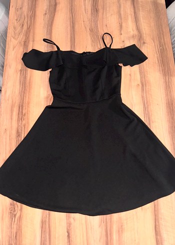 Siyah Midi Straplez Fırfırlı Gotik Elbise