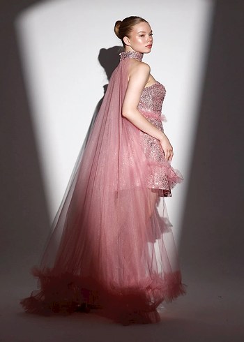 Parlak Pembe Mini Straplez Abiye Elbise after parti - Görsel 2