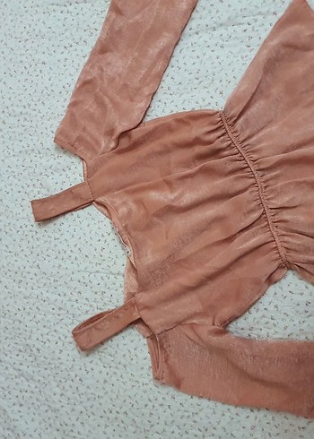 s Beden turuncu Renk Askılı Kemerli somon Mini Bluz