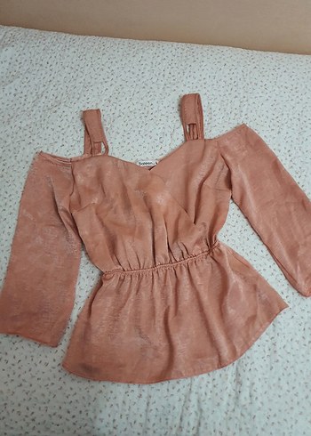 Saten Askılı Kemerli somon Mini Bluz