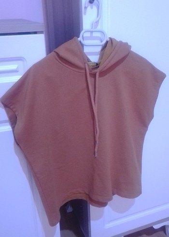 Kadın Kahverengi Kapüşonlu Kolsuz Sweatshirt