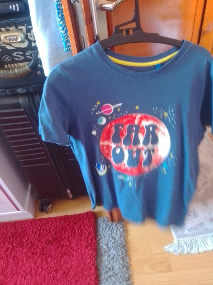 Mavi Baskılı Düğmeli  Tişört - Görsel 3