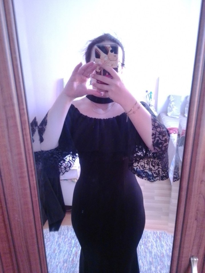 Siyah Dantelli Straplez Elbise - Görsel 4