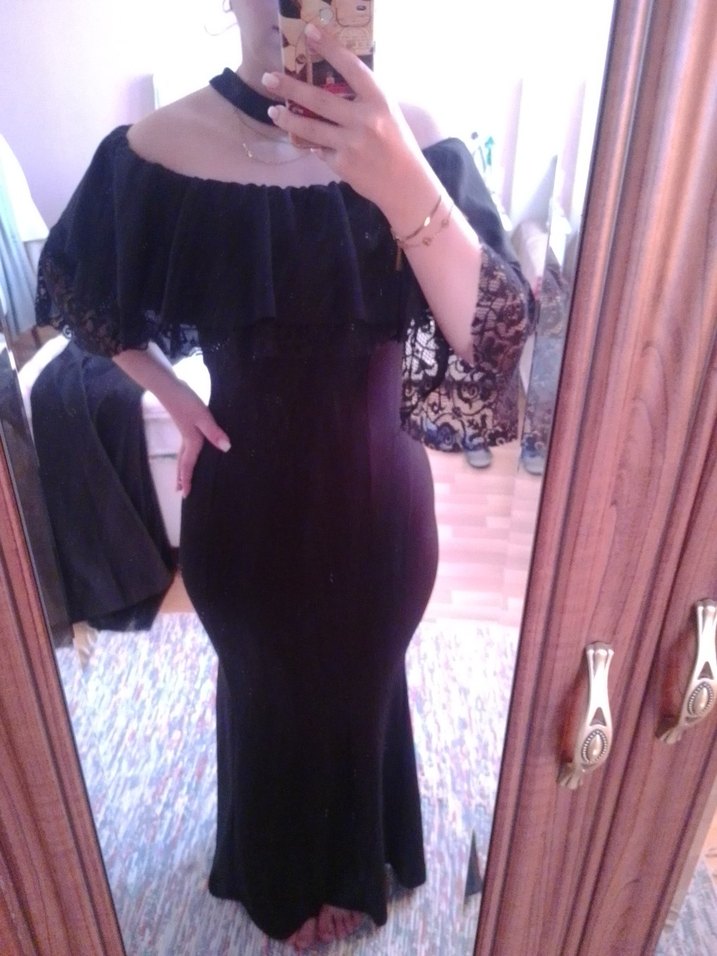 Siyah Dantelli Straplez Elbise - Görsel 3