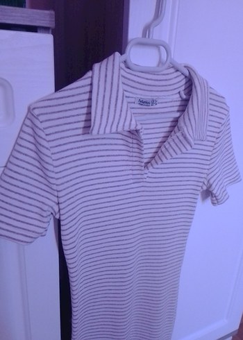 Bej Çizgili Kısa Kollu Midi Elbise - Görsel 3