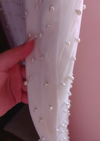 Beyaz Drapeli Uzun Abiye Elbise - Görsel 3