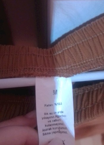 m Beden Düğmeli Kahverengi Keten etek