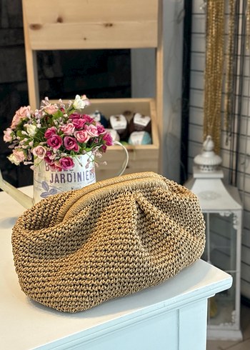 Bej Örgü Kadın Clutch Çanta
