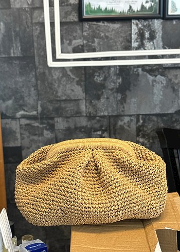 Mango Bej Örgü Kadın Clutch Çanta