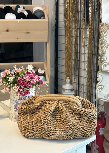  Beden camel Renk Bej Örgü Kadın Clutch Çanta