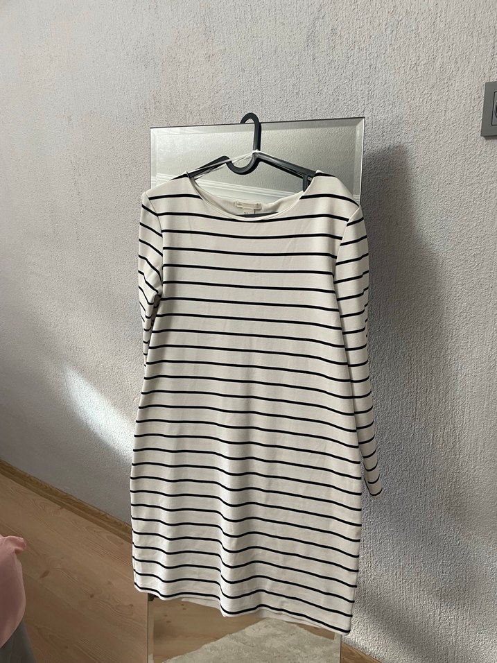 Uzun Kollu Çizgili Mini Elbise - Görsel 2