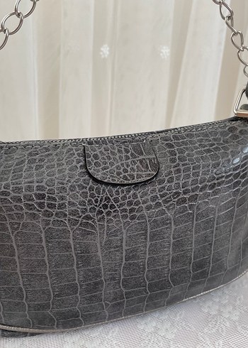 Diğer Gri Yılan Derisi Desenli Zincir Detaylı Deri Çanta
