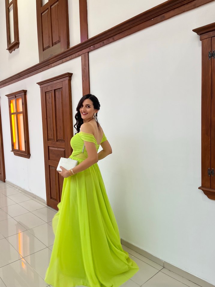 Yeşil Straplez Uzun Abiye Elbise - Görsel 2