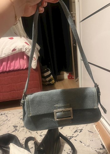 Mango MANGO Taşlı Tokalı Gri Denim Kadın ÇANTA