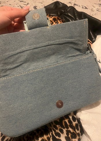  Beden mavi Renk MANGO Taşlı Tokalı Gri Denim Kadın ÇANTA