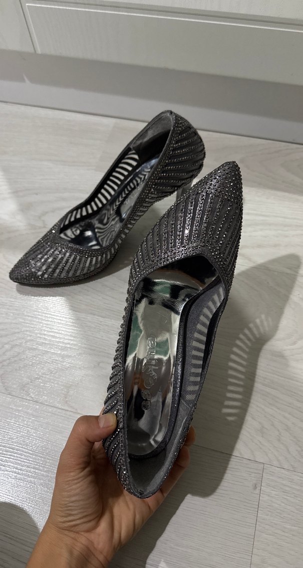 Siyah Yılan Desenli Payetli Stiletto - Görsel 4