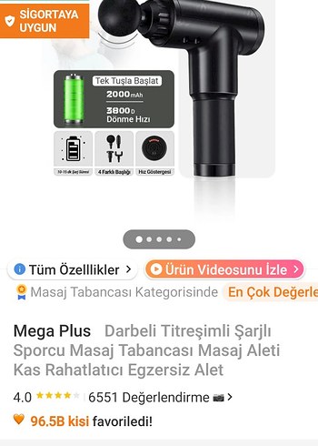 Mega Plus Şarjlı Sporcu Masaj Tabancası Siyah - Görsel 2