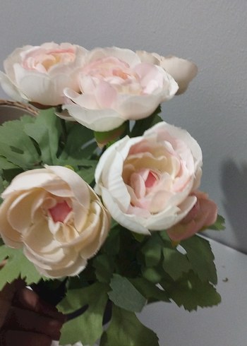 Bej Hasır Saksı ve Pastel Renkli Yapay Çiçek - Görsel 5