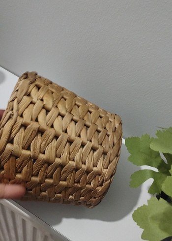 Bej Hasır Saksı ve Pastel Renkli Yapay Çiçek - Görsel 3