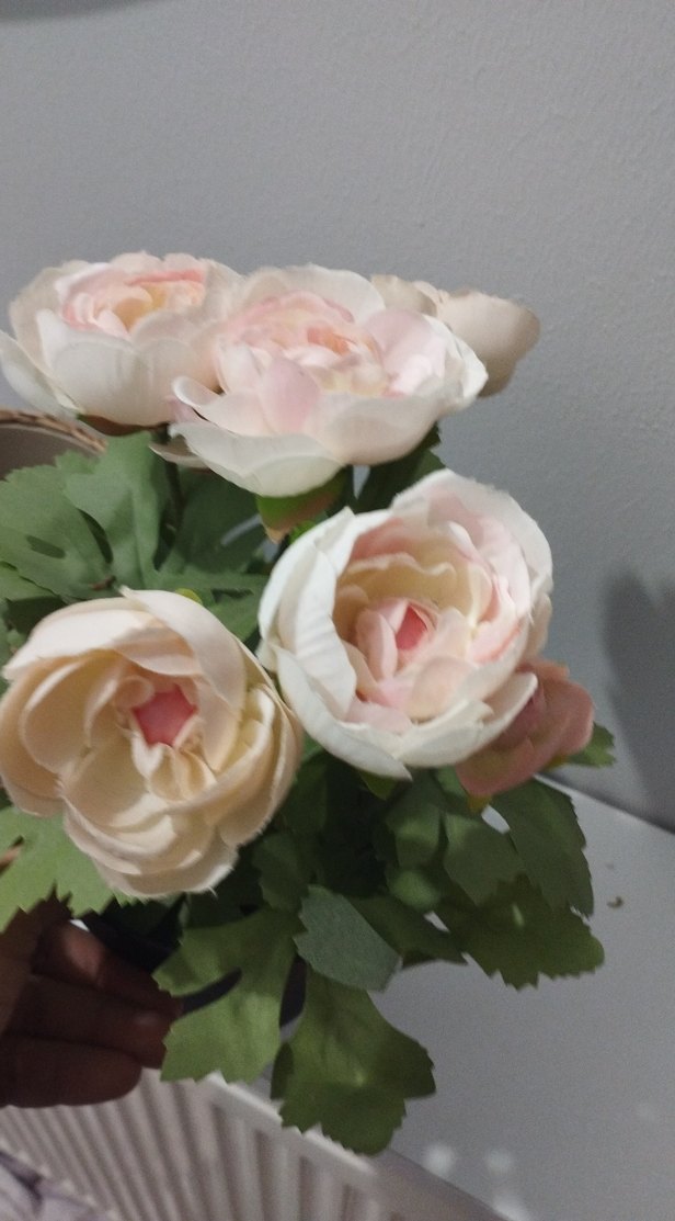 Bej Hasır Saksı ve Pastel Renkli Yapay Çiçek - Görsel 5