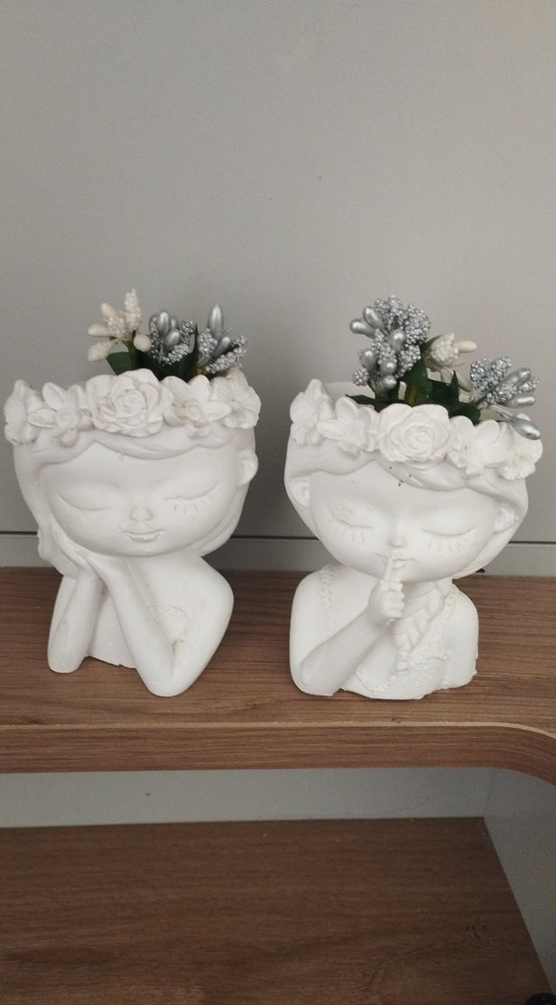 Beyaz Çiçekli Dekoratif Figürin Seti - Görsel 2