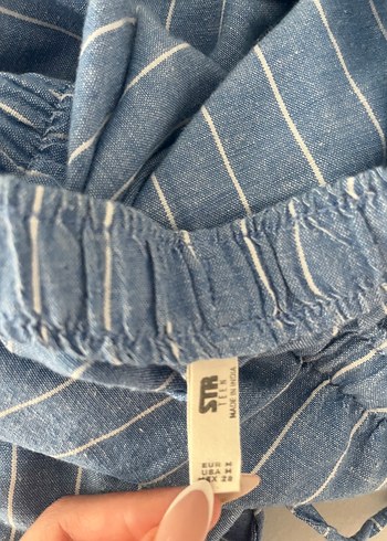 Stradivarius Mavi beyaz Çizgili Kadın Denim Pantolon