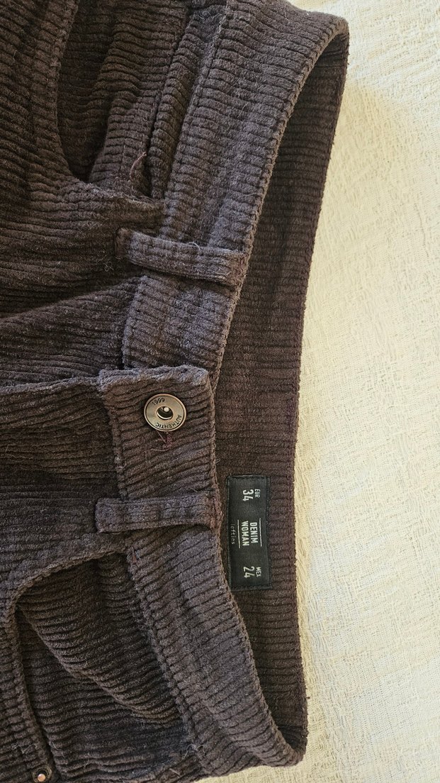 Kadın Kahverengi Kadife Denim Pantolon - Görsel 2