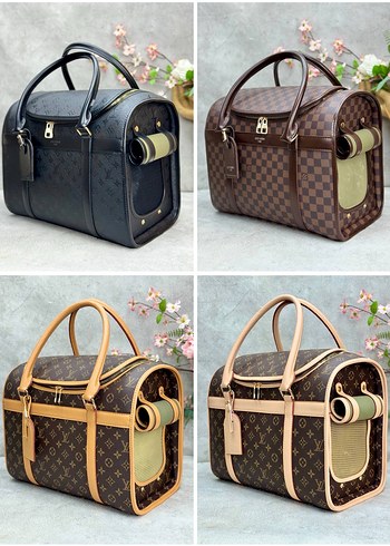 Beden Kahverengi Kare Desenli Deri Dog Bag