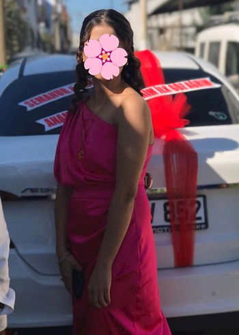 Abiye Pembe Drapeli Uzun Abiye Elbise