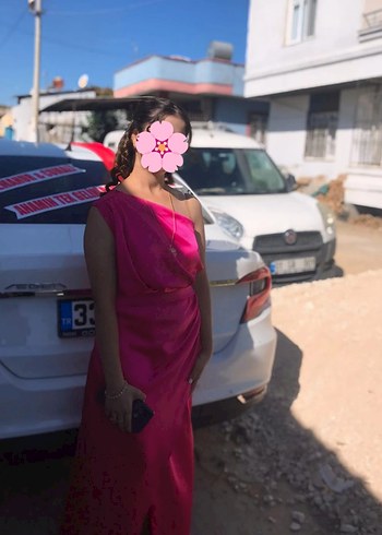 Pembe Drapeli Uzun Abiye Elbise