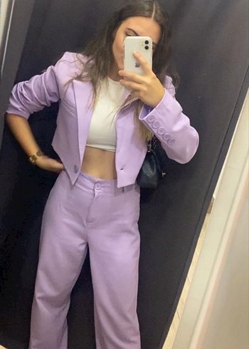Düğmeli Pastel Mor Kadın Blazer Ceket