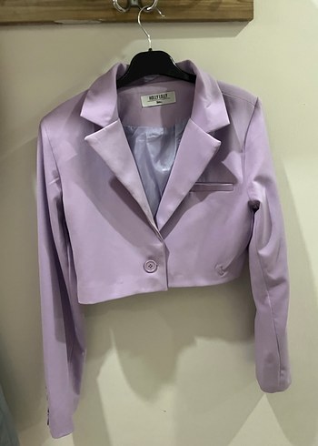 s Beden Düğmeli Pastel Mor Kadın Blazer Ceket