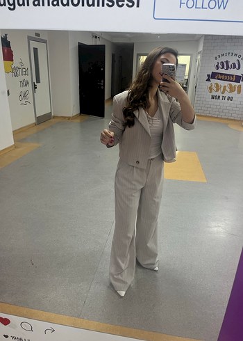 38 Beden gri Renk Düğmeli Gri Kadın Uzun Ceket ve Pantolon Takımı