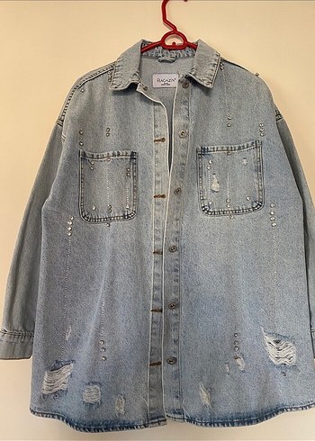 Düğmeli Gri Mavi Kadın Denim Ceket