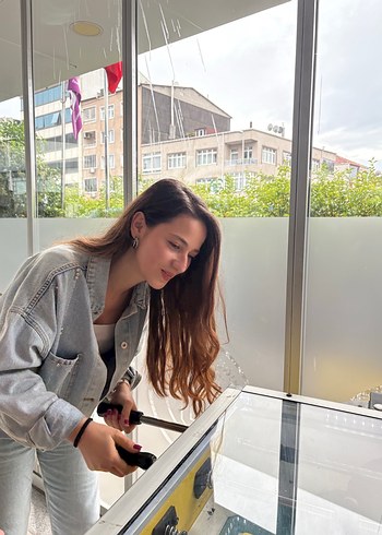m Beden Düğmeli Gri Mavi Kadın Denim Ceket