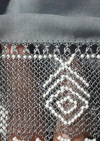 Boncuk İşlemeli Gri Kadın tülbent - Görsel 3