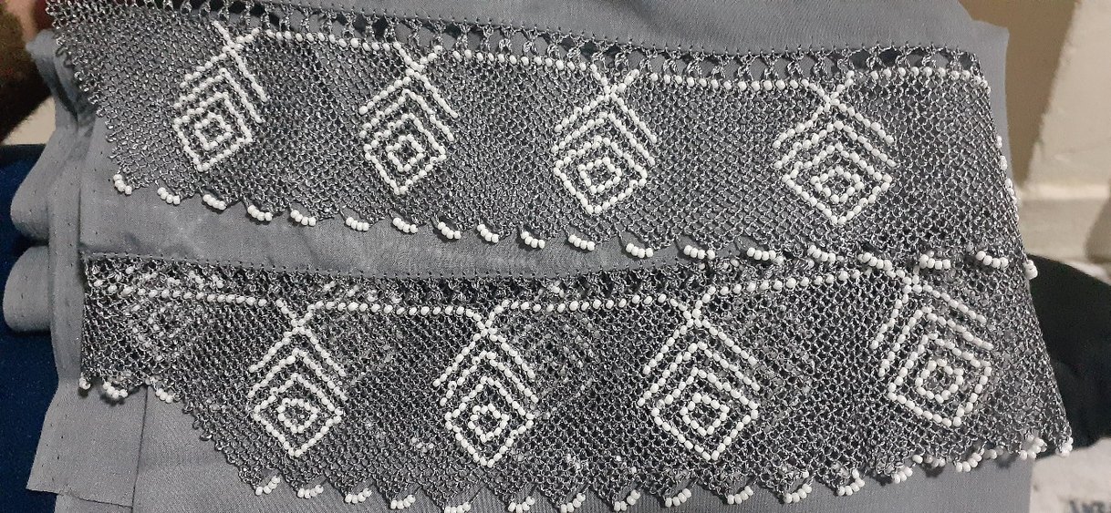 Boncuk İşlemeli Gri Kadın tülbent - Görsel 2