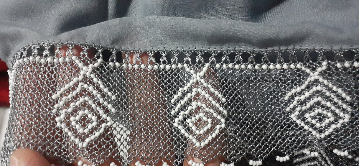 Boncuk İşlemeli Gri Kadın tülbent - Görsel 3