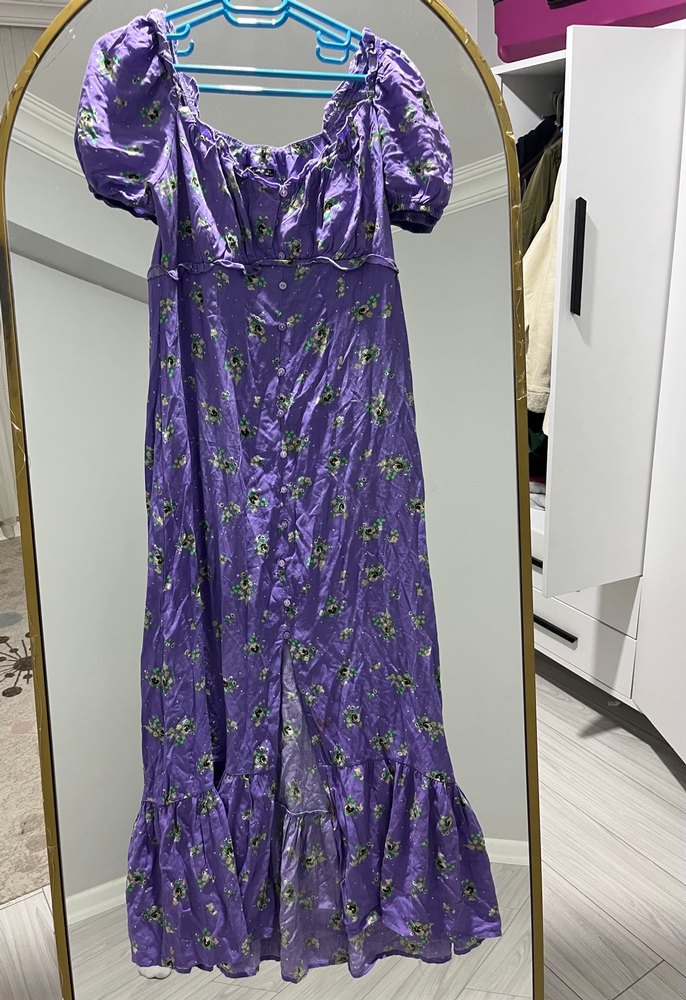 Mor Uzun Bohem Bağcıklı Elbise - Görsel 2