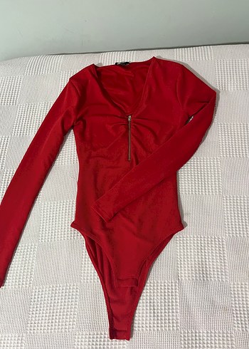 Kırmızı Fermuarlı V Yaka Kadın Bluz - Görsel 2