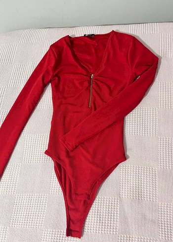 Kırmızı Fermuarlı V Yaka Kadın Bluz - Görsel 4